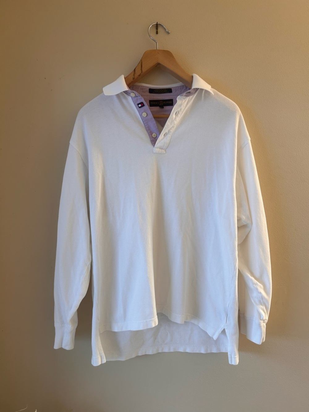Tommy Hilfiger White Polo with Lavender Placket Trim